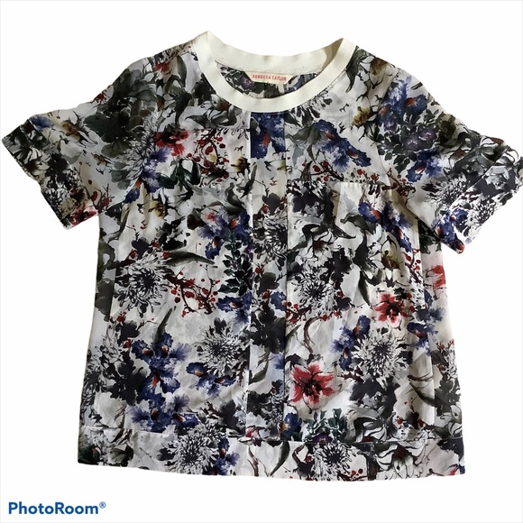 Rebecca Taylor Women's 100% Silk Floral Sheer Blouse Size 4 - Picture 3 of 5